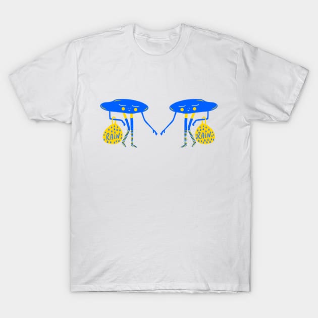 Cute blue clouds shopping for rain, version 2 T-Shirt by iulistration